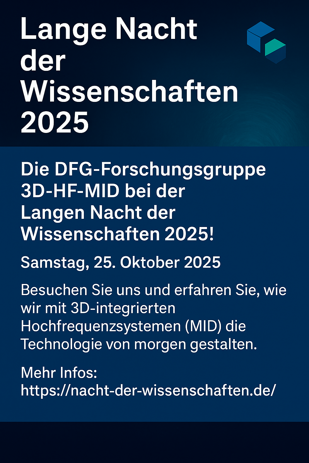 Zum Artikel "25.10.2025: Die DFG-Forschungsgruppe „3D-HF-MID“ bei der Langen Nacht der Wissenschaften 2025"